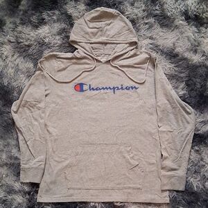 Champion Light Gray Hoodie with Blue Logo